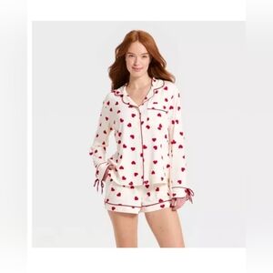 Women's Jersey Long Sleeve Notch Collar Shirt and Shorts Pajama Set - Auden™ Cre